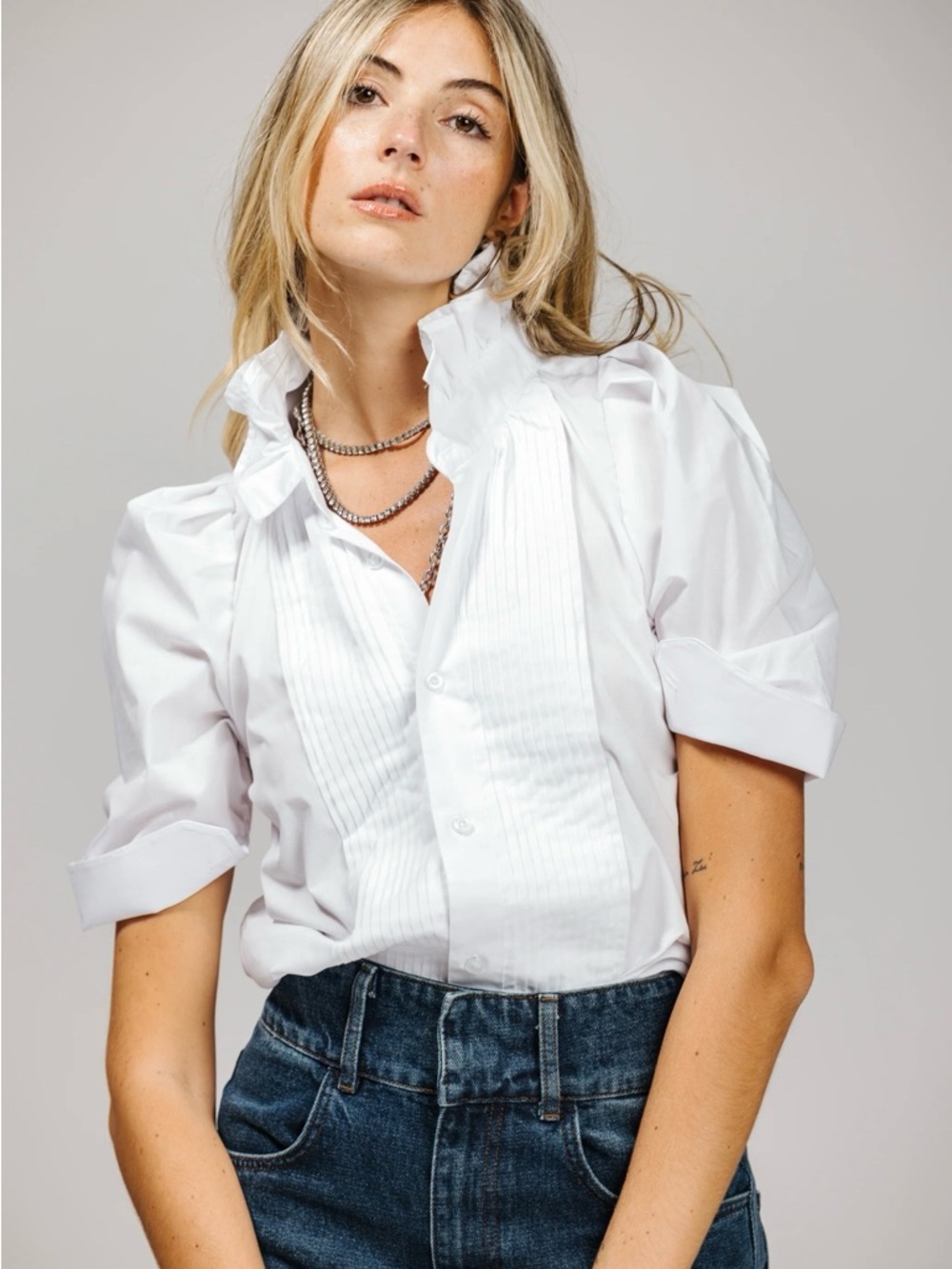 KMJ Kate McHale Jensen Bontina Tux White Shirt Size S